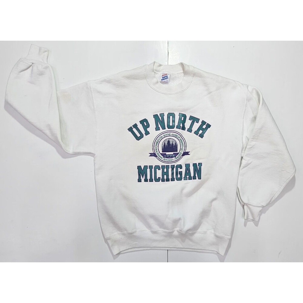Vintage 90s Up North Michigan Sweatshirt Large Jerzees Super Sweats USA